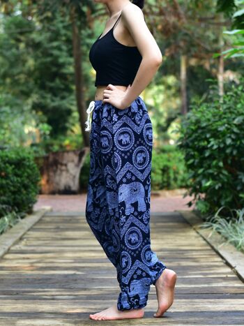 Bohotusk Blue Elephant Tusker Print Womens Harem Pants Tie Waist, 2XL / 3XL (Taille 18 - 20) 3