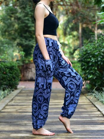 Bohotusk Blue Elephant Tusker Print Womens Harem Pants Tie Waist, 2XL / 3XL (Taille 18 - 20) 5