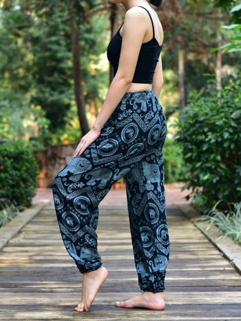 Bohotusk Black Elephant Tusker Print Womens Harem Pants Tie Waist, Small / Medium (Taille 8 - 12) 3