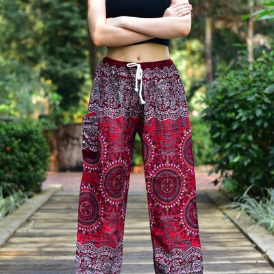 Bohotusk Red Sun Beam Print Womens Harem Pants Tie Waist , 2XL / 3XL (Size 18 - 20)