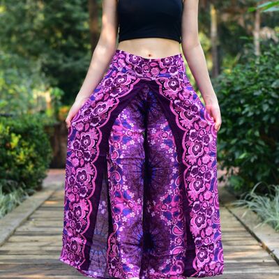 Pantaloni a palazzo Bohotusk Purple Ink Splash da donna, S/M (UK 8-10)