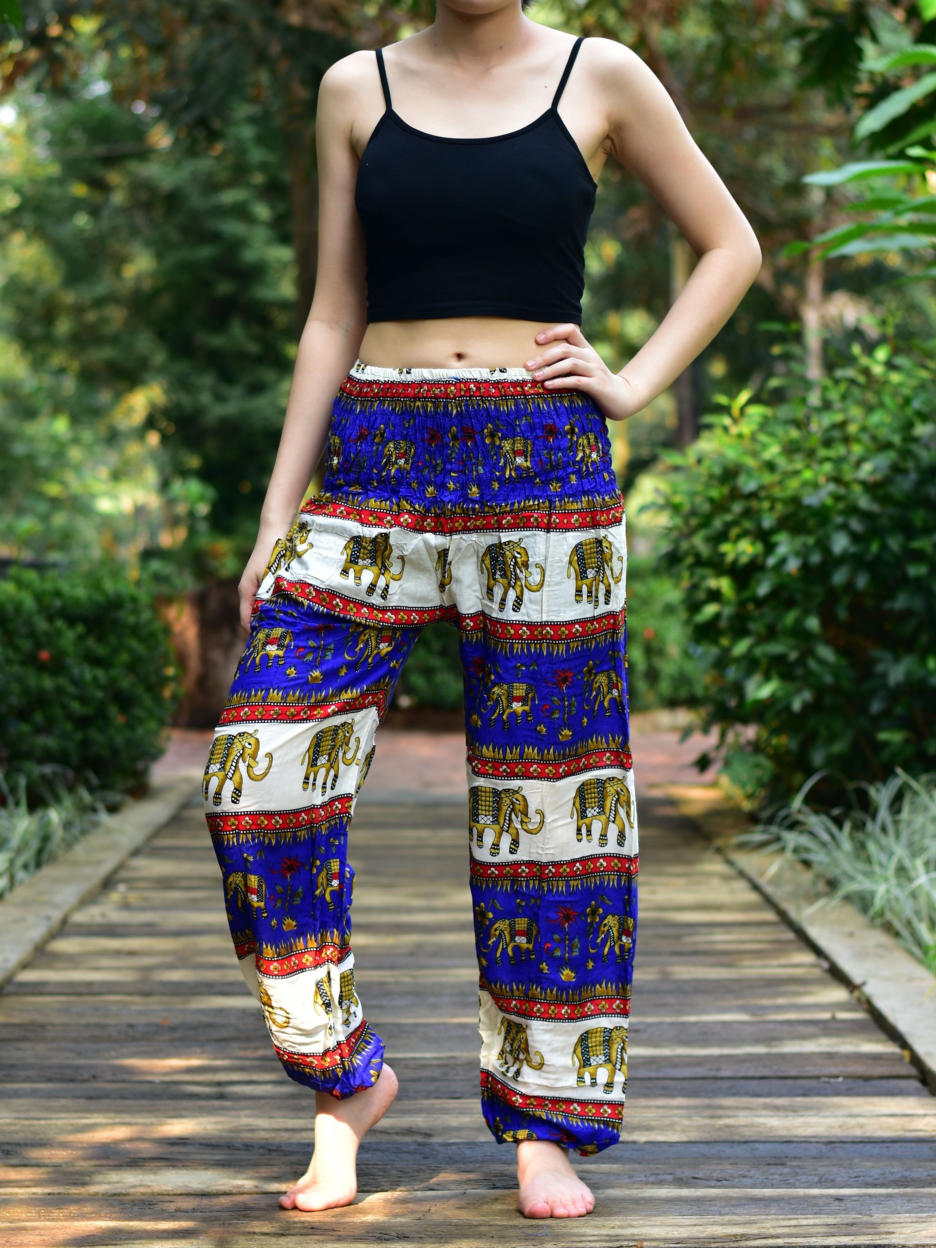 Buy wholesale Bohotusk Black Night Glow Print Elasticated Smocked Waist  Womens Harem Pants , Small / Medium (Size 8 - 12)