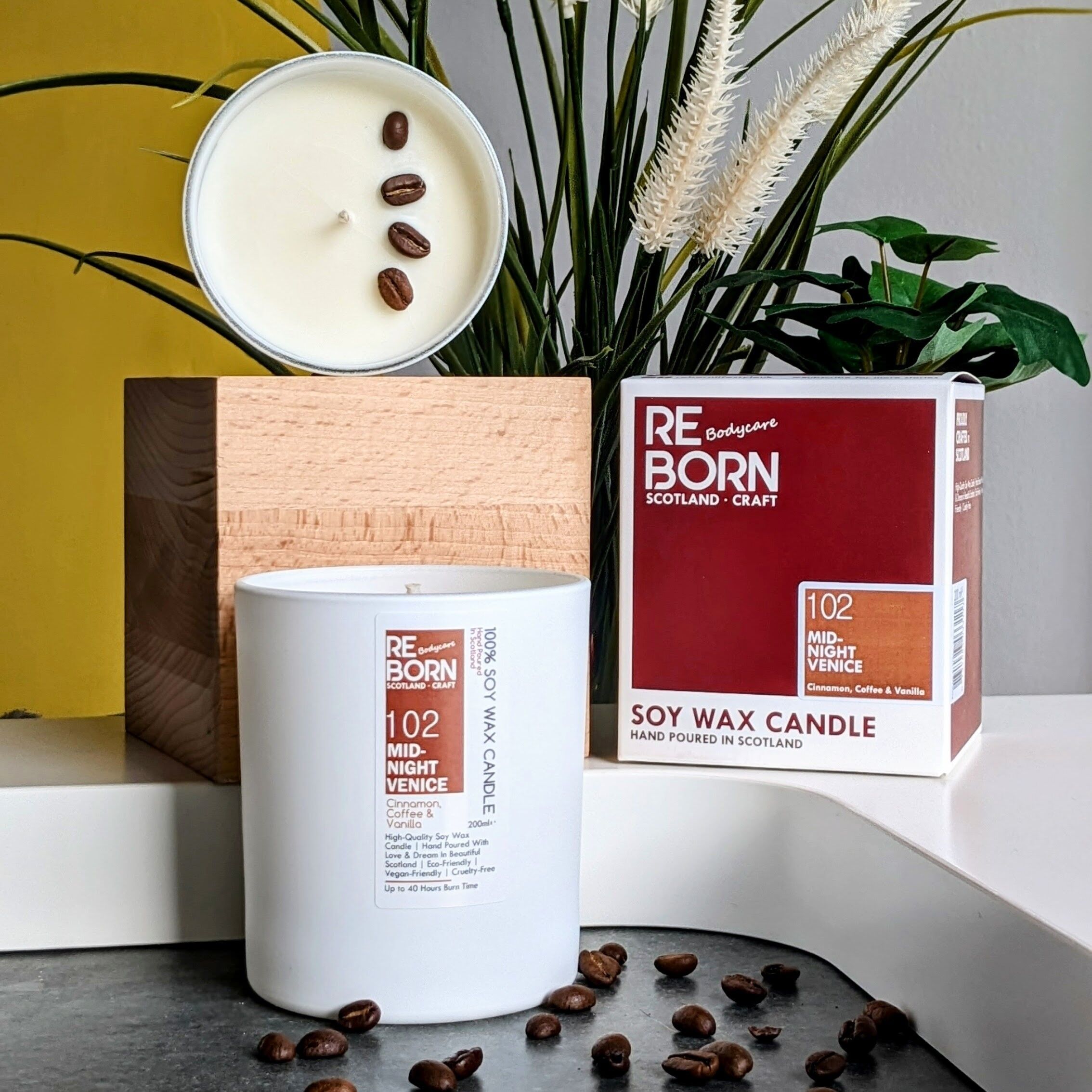 Reborn Sojawachskerze – 102 Mid-Night Venice – Zimt, Kaffee & Vanille (200 ml)