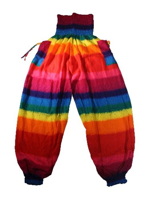 Bohotusk African Rainbow Stripe Elasticated Smocked Waist Womens Harem Pants , S/M Only