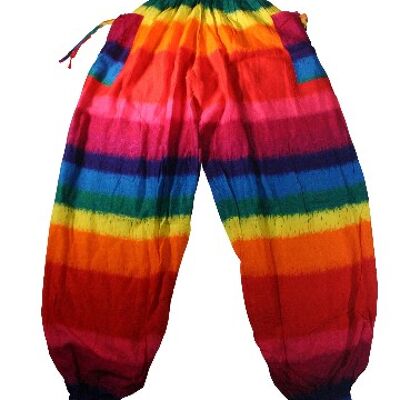 Bohotusk African Rainbow Stripe Elastische gesmokte Taille Damen Haremshose, nur S/M