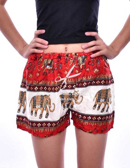 Bohotusk Red Thani Print Harem Shorts , Small / Medium (Size 8 - 12)