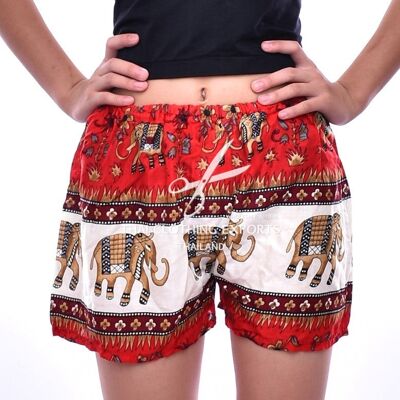 Bohotusk Red Thani Print Harem Shorts, Small / Medium (taglia 8 - 12)