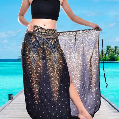 Bohotusk Sarong con stampa pavone oro nero super morbido 220 cm x 102 cm, 220 x 102 cm