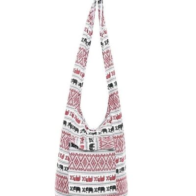 Bolso bandolera de lona de algodón con estampado de elefante blanco y rojo a rayas de Bohotusk,