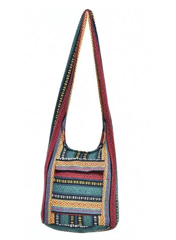 Sac à bandoulière en toile de coton multicolore brillant à rayures Bohotusk, 1