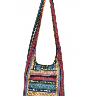 Bohotusk Striped Bright Multi Coloured Cotton Canvas Sling Shoulder Bag ,