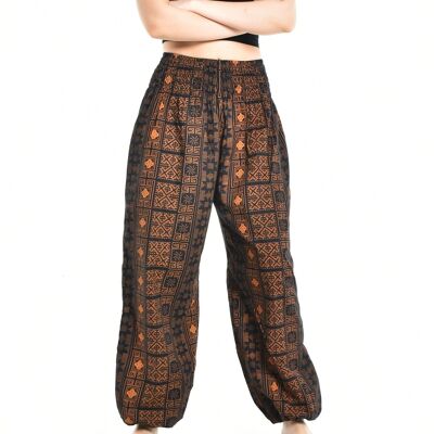 Bohotusk Womens Autumn Brown Orange Diamond Cotton Harem Pants , Large / X-Large (Size 14 - 18)