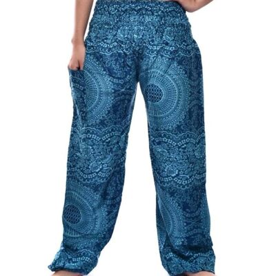 Bohotusk Blue Night Glow Elasticated Smocked Waist Womens Harem Trousers Alternative Maternity Trouser , One Size (20 - 42 inch Wait)