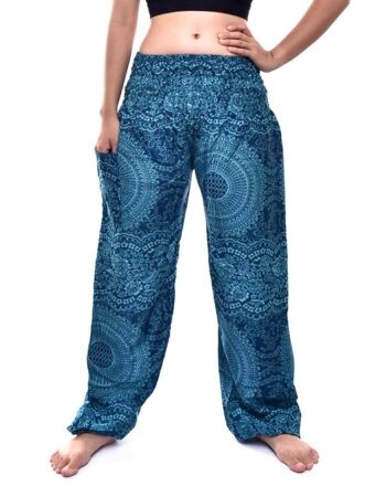 Bohotusk Blue Night Glow Taille smockée élastiquée Pantalon sarouel pour femme Pantalon de maternité alternatif, taille unique (attente de 20 à 42 pouces)