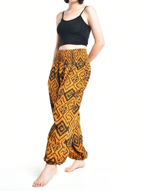 Bohotusk Womens Autumn Black Orange Maze Cotton Harem Pants , Small / Medium (Size 8 - 12)