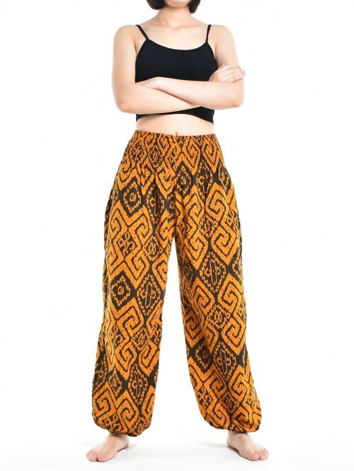 Bohotusk Womens Autumn Black Orange Maze Cotton Harem Pants , Large / X-Large (Size 14 - 18)