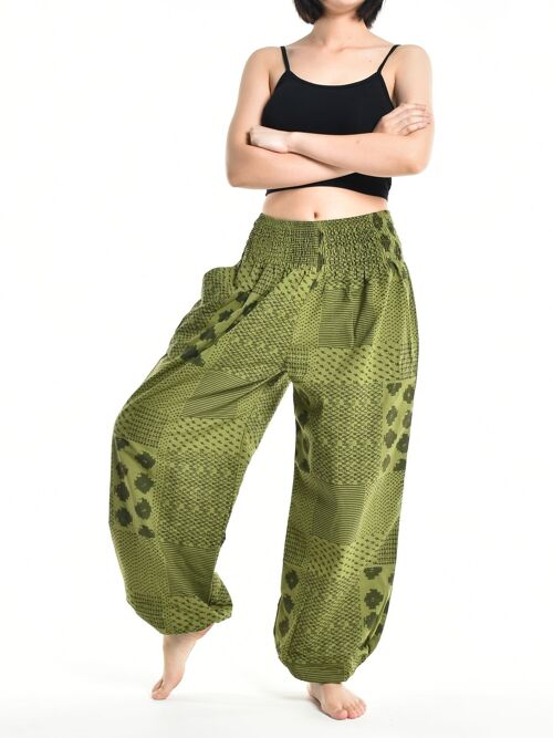 Bohotusk Womens Autumn Green Lunar Cotton Harem Pants , Small / Medium (Size 8 - 12)