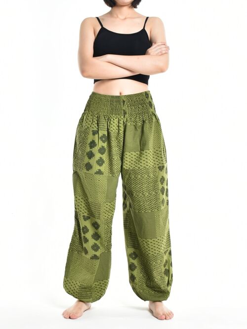 Bohotusk Womens Autumn Green Lunar Cotton Harem Pants , Large / X-Large (Size 14 - 18)