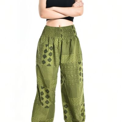 Bohotusk Womens Autumn Green Lunar Cotton Harem Pants , Large / X-Large (Size 14 - 18)