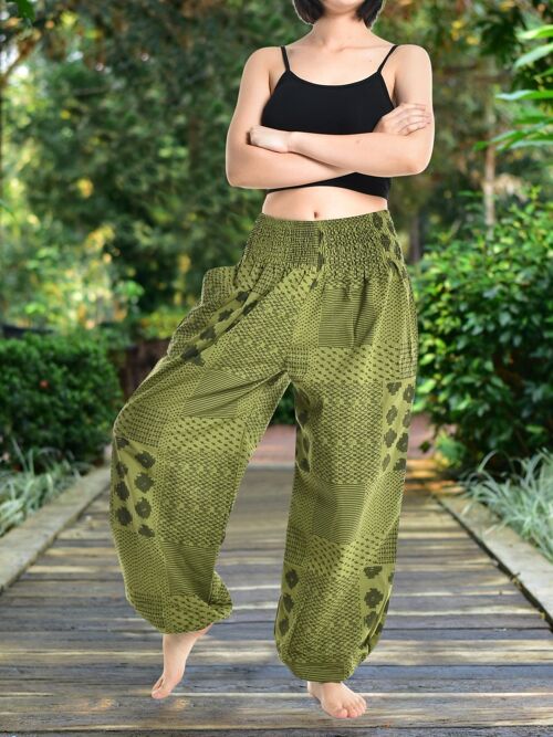 Bohotusk Womens Autumn Green Lunar Cotton Harem Pants , 2XL / 3XL (Size 18 - 20)