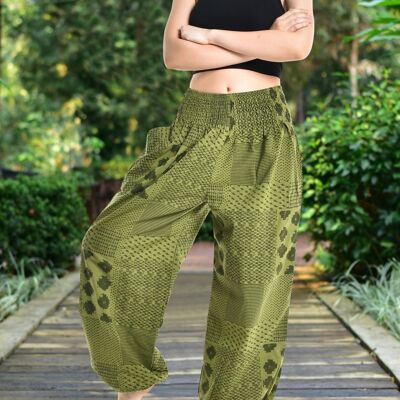 Bohotusk Mujer Otoño Verde Lunar Cotton Harem Pantalones, 2XL / 3XL (Talla 18 - 20)