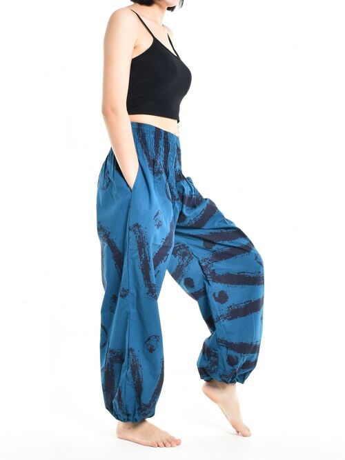 Bohotusk Womens Autumn Blue Swirl Cotton Harem Pants , Small / Medium (Size 8 - 12)