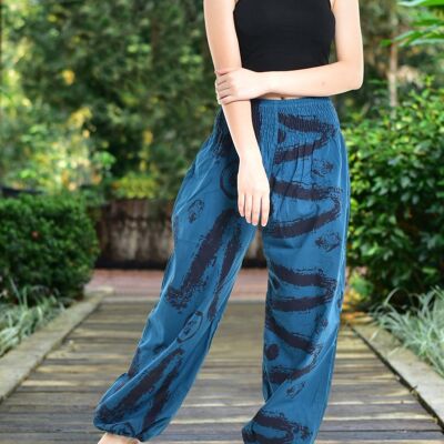 Bohotusk Womens Autumn Blue Swirl Cotton Harem Pants , 2XL / 3XL (Size 18 - 20)