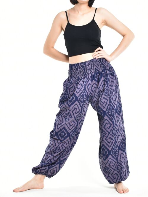Bohotusk Womens Autumn Purple Blue Maze Cotton Harem Pants , Large / X-Large (Size 14 - 18)