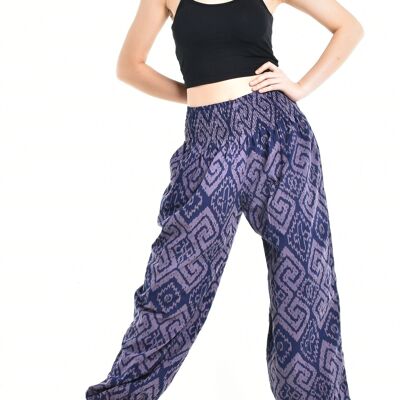 Bohotusk Womens Autumn Purple Blue Maze Cotton Harem Pants , Large / X-Large (Size 14 - 18)