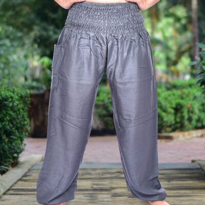 Bohotusk Steel Gray Plain Elástico Smocked Cintura Mujer Harem Pantalones, Pequeño / Mediano (Talla 8 - 12)