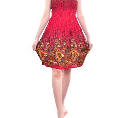 Bohotusk Dark Red Floral Print Short Mini Tube Dress With Tie Neck , Small / Medium (UK 8 - 12)