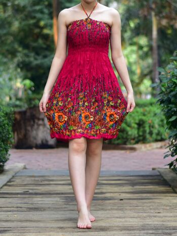 Bohotusk Mini-robe tube courte à imprimé floral rouge foncé avec col à nouer, Large / X-Large (UK 14 - 16) 3