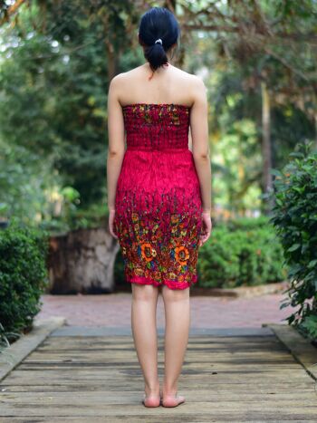 Bohotusk Mini-robe tube courte à imprimé floral rouge foncé avec col à nouer, Large / X-Large (UK 14 - 16) 5