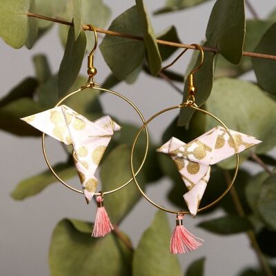 Origami hoops - Doves and pink pompoms