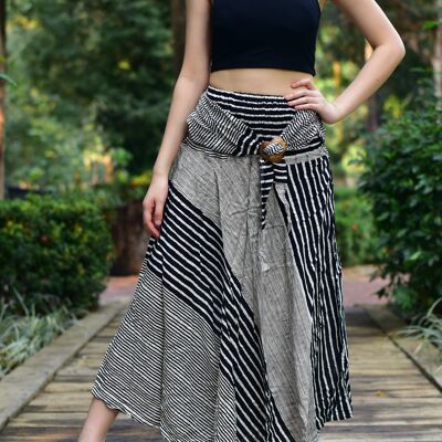Bohotusk Black Patch Stripe Jupe longue avec boucle en noix de coco (et robe sans bretelles), Large / X-Large (UK 14 - 16)