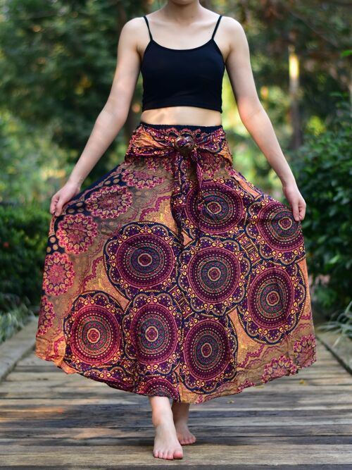 Bohotusk Red Solar Circle Long Skirt With Coconut Buckle (& Strapless Dress) , S/M Only -