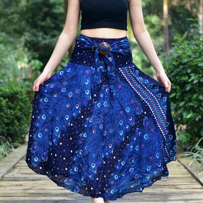 Bohotusk Blue Peacock Long Skirt With Coconut Buckle (& Strapless Dress) , Large / X-Large (UK 14 - 16)