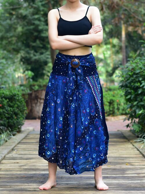 Bohotusk Blue Peacock Long Skirt With Coconut Buckle (& Strapless Dress) , 2XL / 3XL (UK 18 - 20)