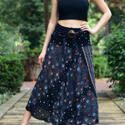 Bohotusk Black Peacock Long Skirt With Coconut Buckle (& Strapless Dress) , 2XL / 3XL (UK 18 - 20)