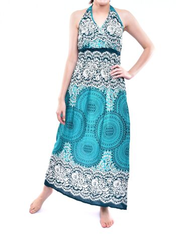 Bohotusk Teal Sun Glow Print Tie Neck Maxi Dress, Small / Medium (UK 8 - 12) 4