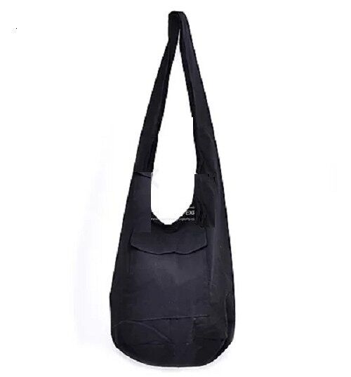 Bohotusk Solid Plain Black Cotton Canvas Sling Shoulder Bag ,