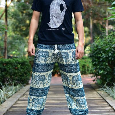Bohotusk - Pantalones bombachos con estampado de elefante verde para hombre, cintura con cordón, XL (hombre)