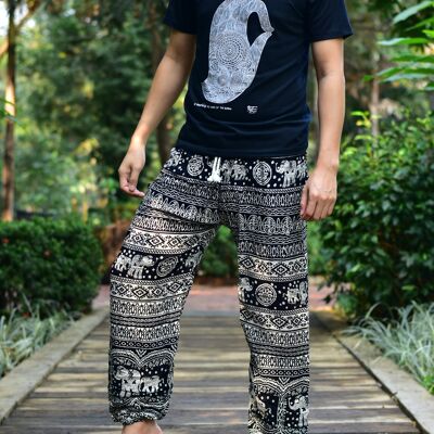 Bohotusk - Pantalones de harén para hombre, diseño de elefante, color negro, cintura con cordón, XL (hombre)