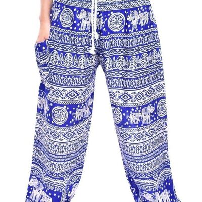 Bohotusk Pantalones de harén con estampado de becerro de elefante azul para hombre Cintura con cordón, mediano / grande (hombres)