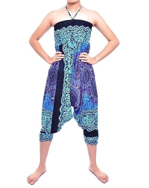 Bohotusk Blue Sun Glow Jump Suit 2 in 1 Low Drop Crotch Harem Pants Design) , Small / Medium (UK Size 8 - 12)