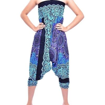 Bohotusk Blue Sun Glow Jump Suit 2 in 1 Pantaloni Harem con cavallo basso basso), Small / Medium (UK Size 8 - 12)