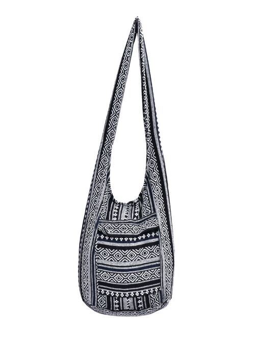 Bohotusk Black Pattern Cotton Canvas Sling Shoulder Bag ,