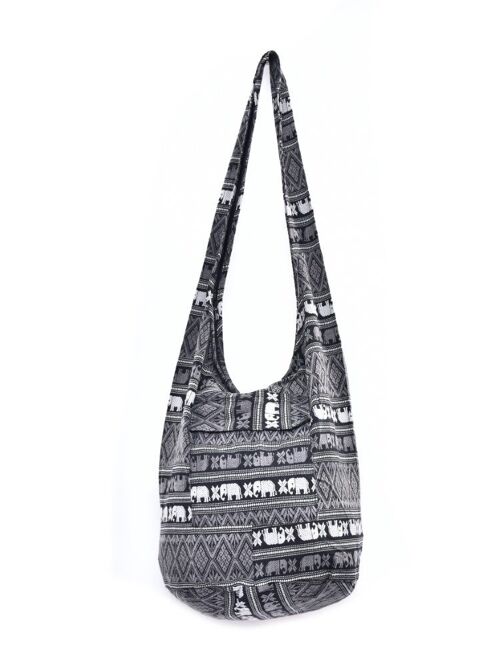Bohotusk Black Elephant Cotton Canvas Sling Shoulder Bag ,