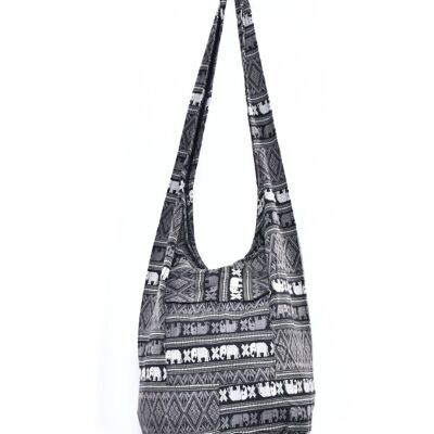 Bohotusk Black Elephant Cotton Canvas Sling Shoulder Bag ,
