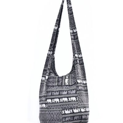 Bohotusk Black Elephant Cotton Canvas Sling Umhängetasche,